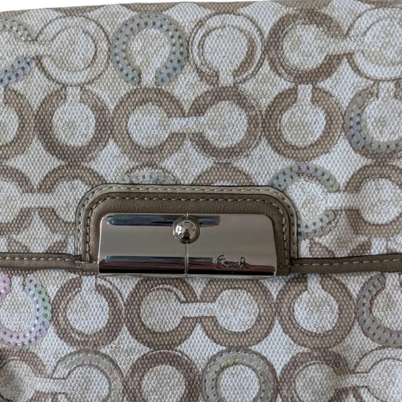 Coach Kristin Op Art Sequin Crossbody Bag Mushroom Taupe White Small Women's OS - Picture 7 of 14